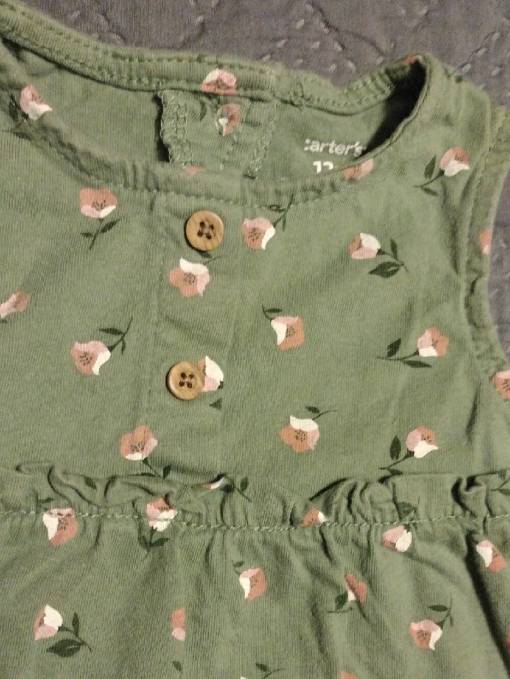 Carter's Olive Green Floral Sleeveless Baby Romper - Picture 3 of 7